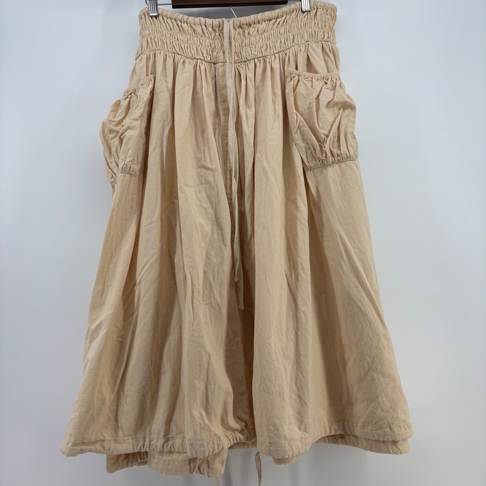 Free People Midi Skirt Women XL Beige Smocked Waist Cargo Pockets